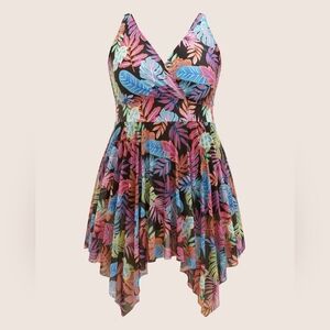 Bloomchic Tropical Mesh Overlay Swim Dress